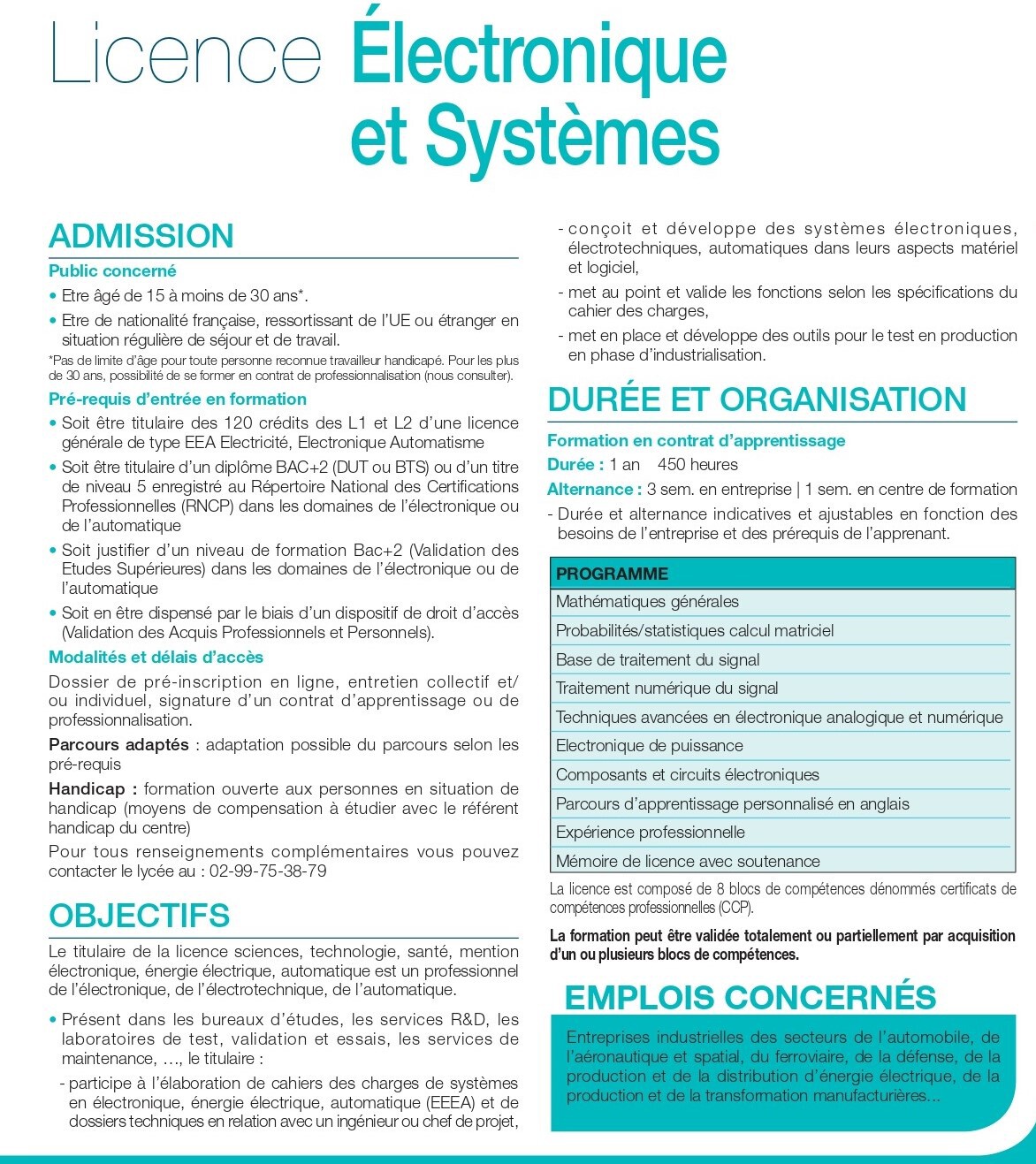 LICENCE ELECTRONIQUE ET SYSTEMES 2023