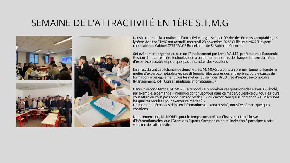 Semaine de l'attractivité en 1ère STMG