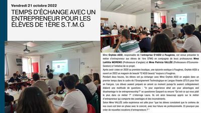 TEMPS D'ECHANGE AVEC UN ENTREPRENEUR 1ERE STMG